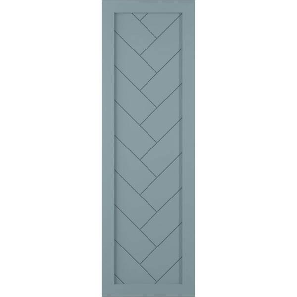 Ekena Millwork 18 in. x 71 in. PVC Single Panel Herringbone Modern Style Fixed Mount Board and Batten Shutters Pair in Peaceful Blue