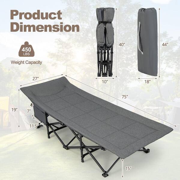 Gymax Folding Camping Cot Portable Tent Sleeping Bed with Cushion Headrest Carry Bag Grey GYM11958 The Home Depot