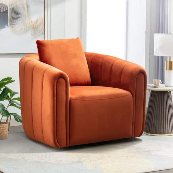 Bestier 30.5 in. W Orange Modern Soft Velvet Arm Chair with Swivel Upholstered Barrel Accent Chair with Pillow