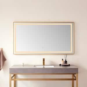 Teruel 60 in. W x 32 in. H Large Rectangular Aluminum Framed LED Wall Bathroom Vanity Mirror in Brushed Gold