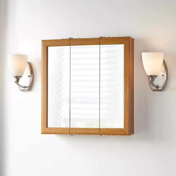 Project Source 24.25-in x 24-in Surface Mount Oak Mirrored Medicine Cabinet