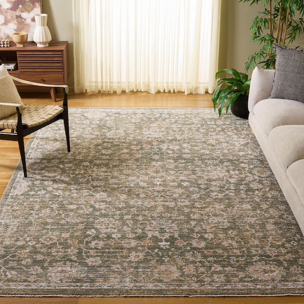Hazel 10 ft. x 14 ft. Green/Beige Distressed Abstract Floral Area Rug