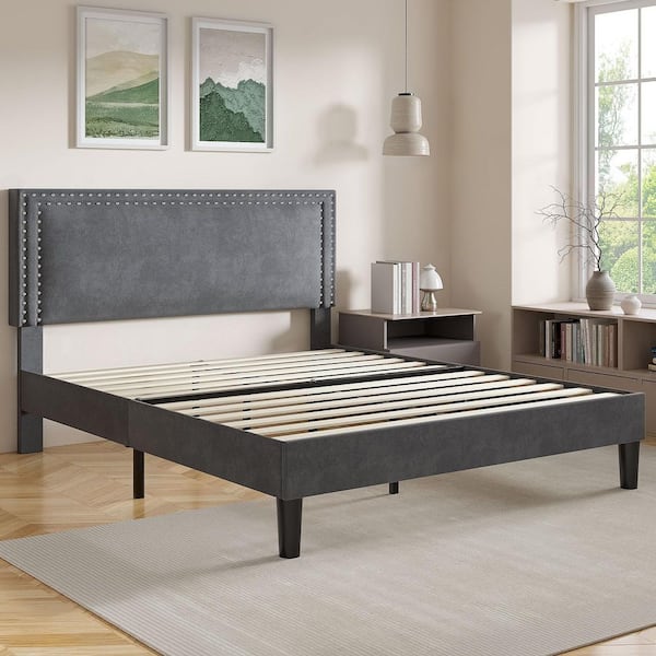 VECELO Upholstered Bed with Adjustable Headboard, No Box
