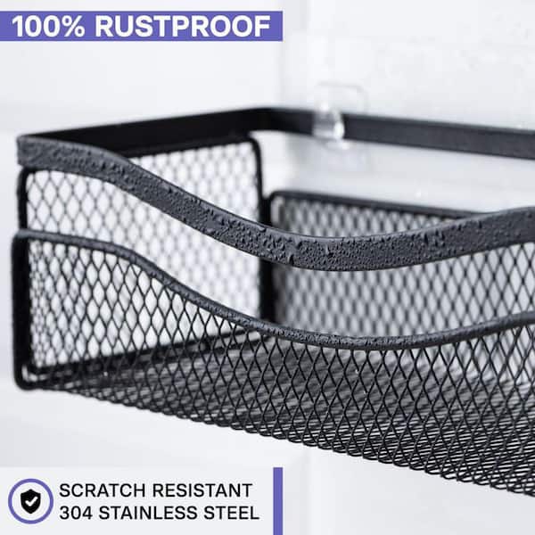 KINCMAX Shower Caddies (2 Pack), Rustproof Stainless Steel, Adhesive Wall  Mount Baskets with 4 Hooks (Matte Black)