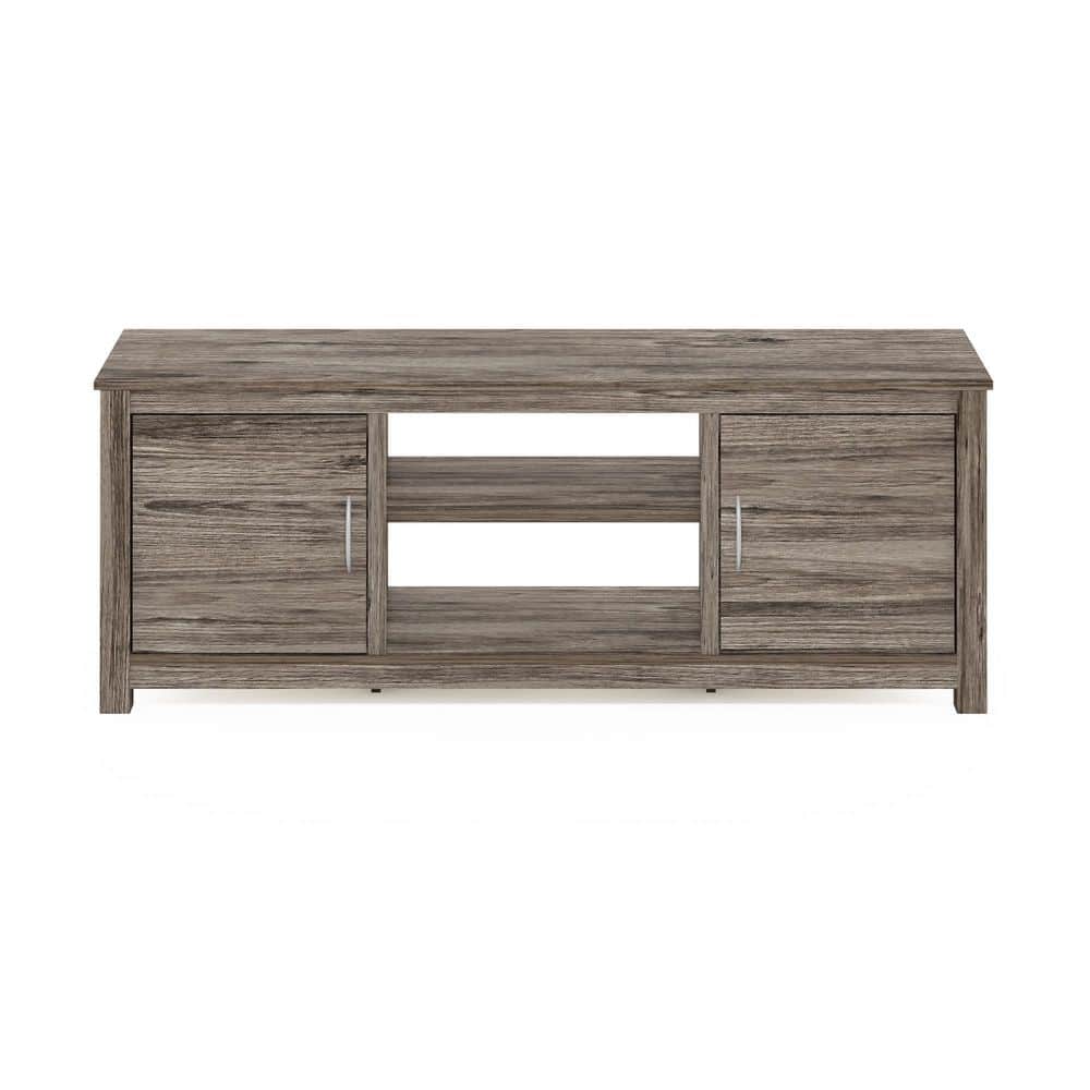 Rustic Oak 60" TV Stand with Cabinets and Adjustable Shelves
