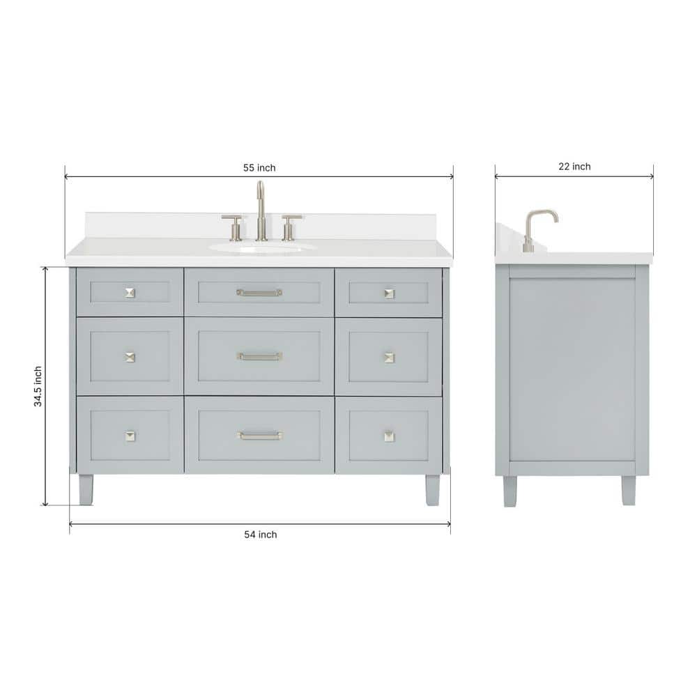 Gray Freestanding Single Sink Bathroom Vanity with Quartz Top