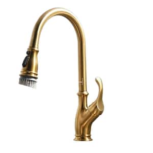 Luxurious Single Handle Pull Down Sprayer Kitchen Faucet with Pull Out Spray Wand High-Arc Zinc in Gold