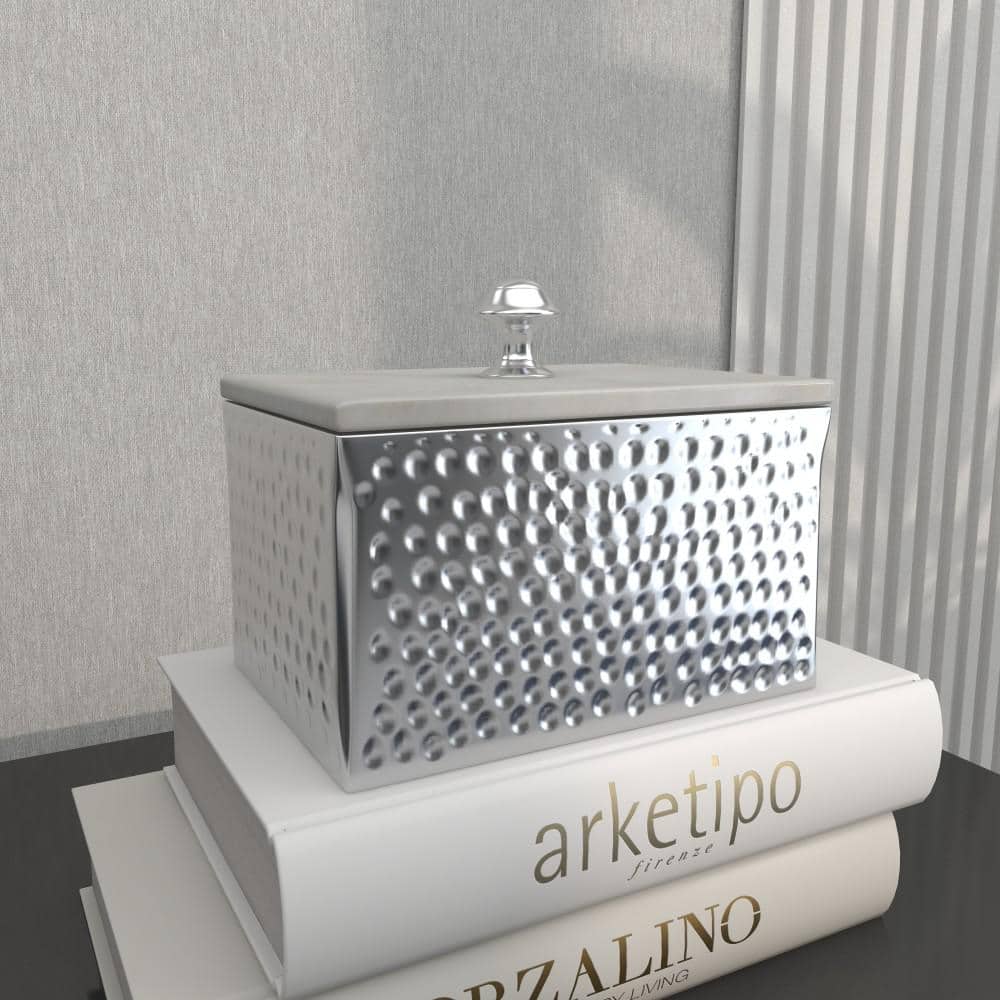 Gray Marble and Silver Metal Rectangular Jewelry Box