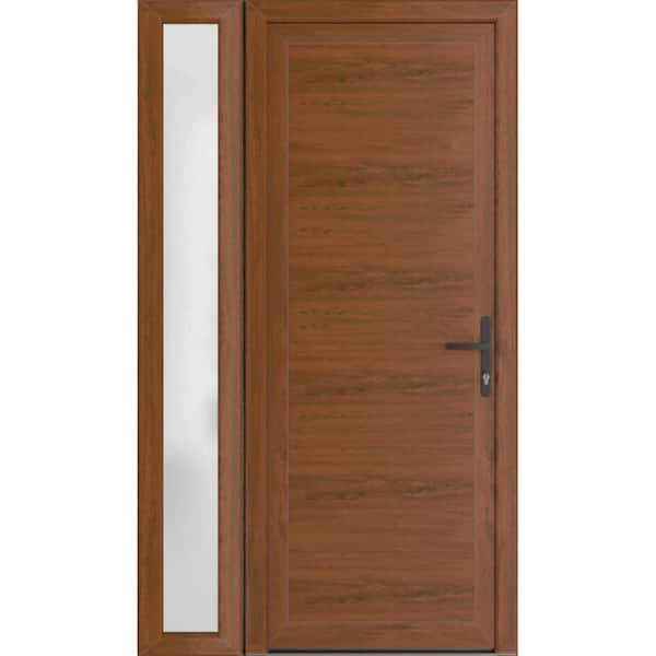 VDOMDOORS 48 in. x 80 in. Left-hand/Inswing Frosted Glass Walnut Steel Prehung Front Door with Hardware