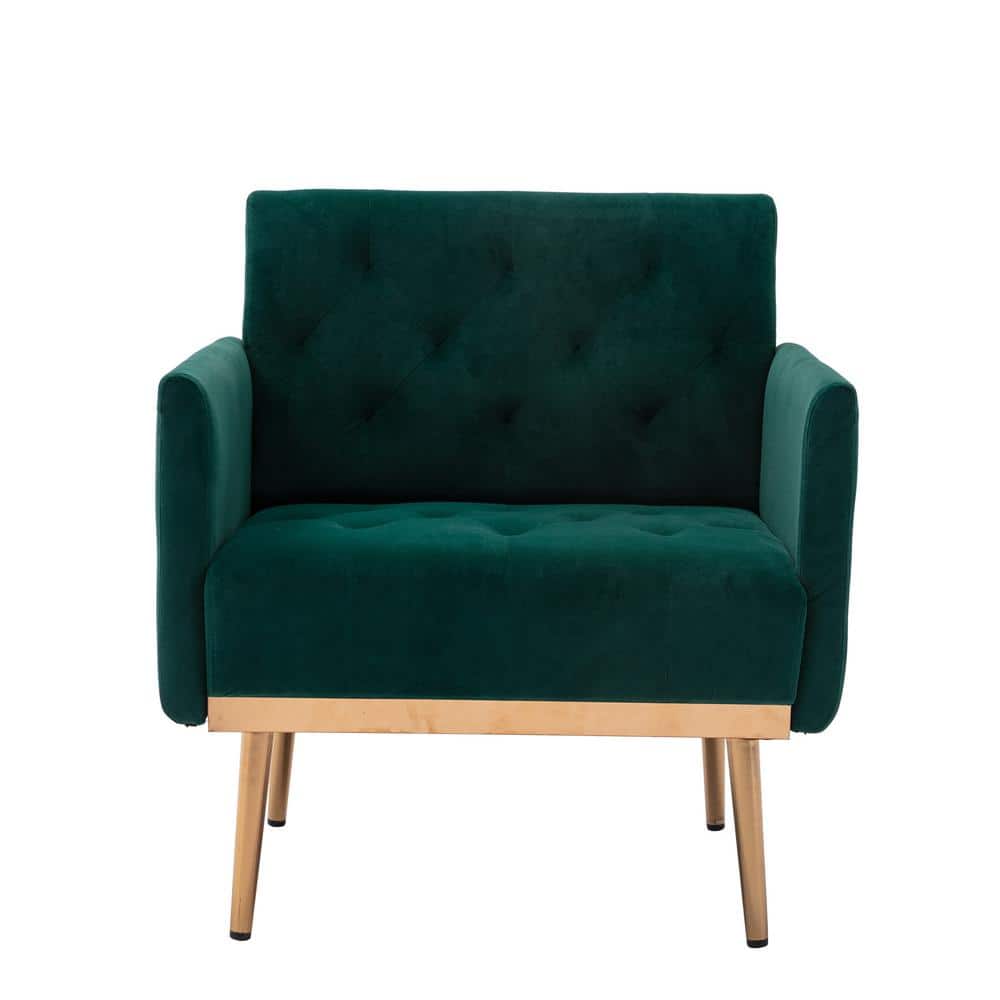 Green Velvet Accent Chair with Metal Legs