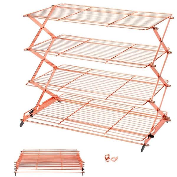 Metal Wire 2/3/4-Tier Rose Gold Collapsible Cooling Rack with Adjustable 3-Setting Design for Cookies Baking