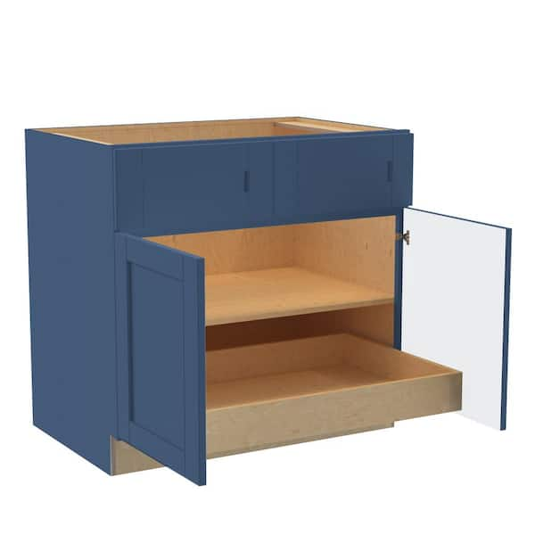 Home Decorators Collection Washington Vessel Blue Plywood Shaker Assembled Base Kitchen Cabinet Soft Close 36 in W x 24 in D x 34.5 in H, Blue