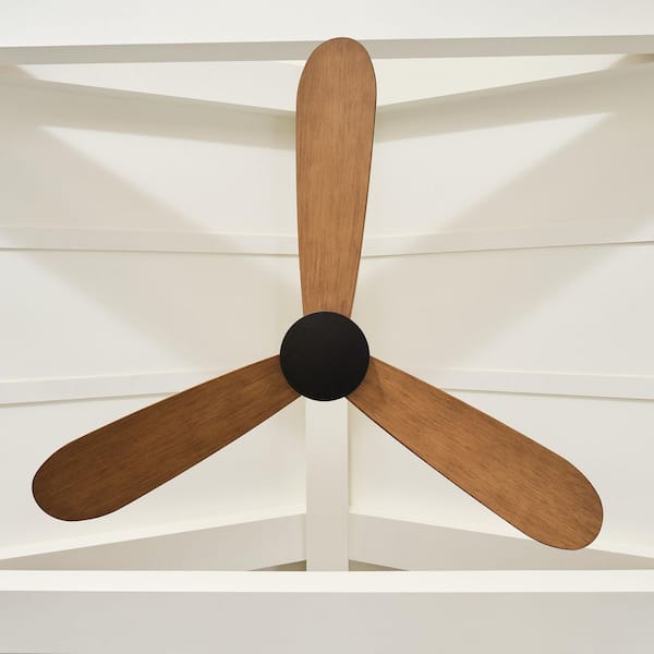 Paddle Smart 52 in. Indoor/Outdoor Midnight Black Downrod Mount Standard Ceiling Fan with Remote Included and Oak Blades