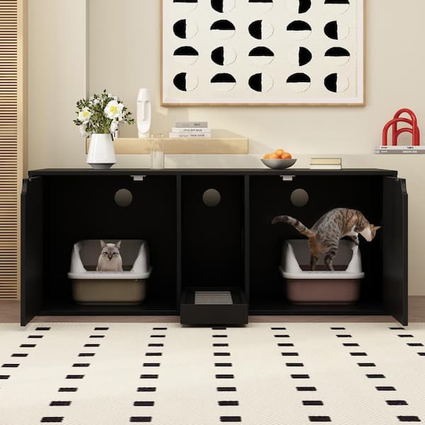 Cat Litter Box Enclosure Hidden Washroom 2 Rooms with Catcher – FUFUGAGA