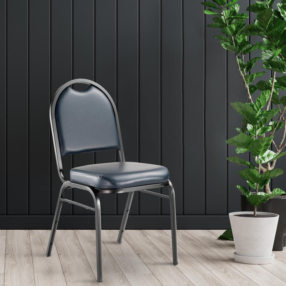 Midnight Blue Vinyl Armless Stacking Chair with Black Metal Frame