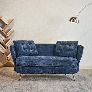 64.2 in. Blue Velvet 2-Seater Loveseat with Golden Legs and 2-Pillows