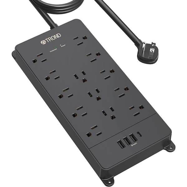 Etokfoks Power Strip Surge Protector 4000J 13 Widely-Spaced Outlets Expansion with 14-Outlets, USB Ports with 10 ft. Cord
