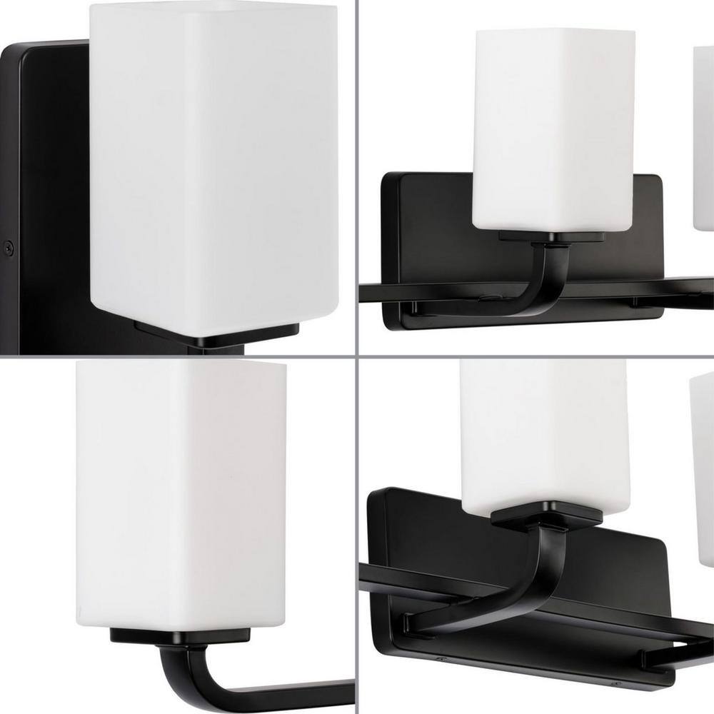 Cowan Matte Black 4-Light Wall Fixture with Etched Opal Glass Shades