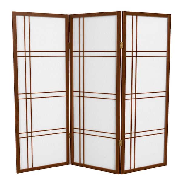 Oriental Furniture 4 ft. Short Double Cross Shoji Screen - Walnut - 3 Panels