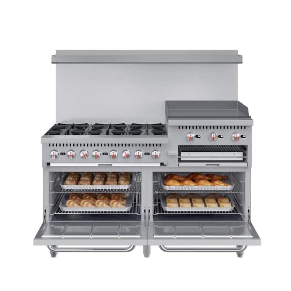 Koolmore 60 in. 6 Burner Commercial Double Oven Gas Range with 24
