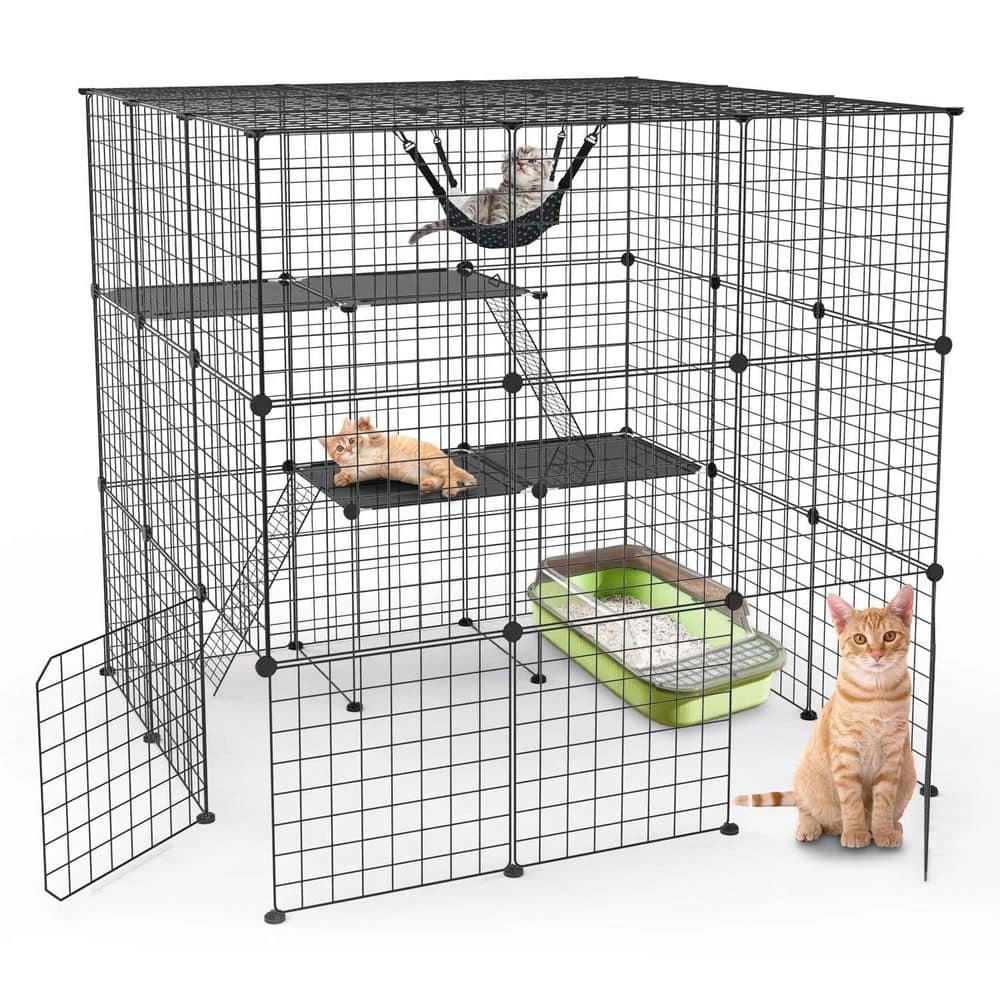 3-Tier Large Cat Cage DIY Cat House Detachable Cat Cage with 2 Ladder Door