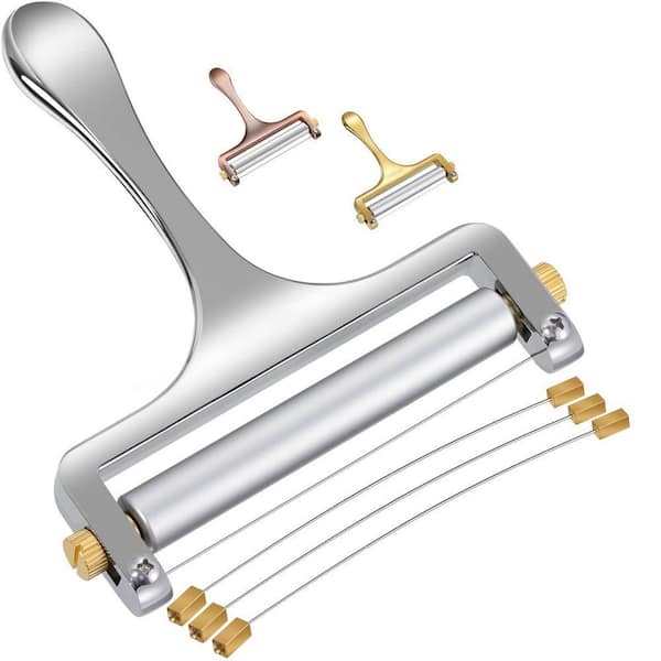 Stainless Steel Adjustable Wire Cheese Slicer with 3-Extra Wires, Handheld Cutter