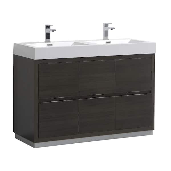 Fresca Valencia 48 in. W Bathroom Vanity in Gray Oak with Double Acrylic Vanity Top in White