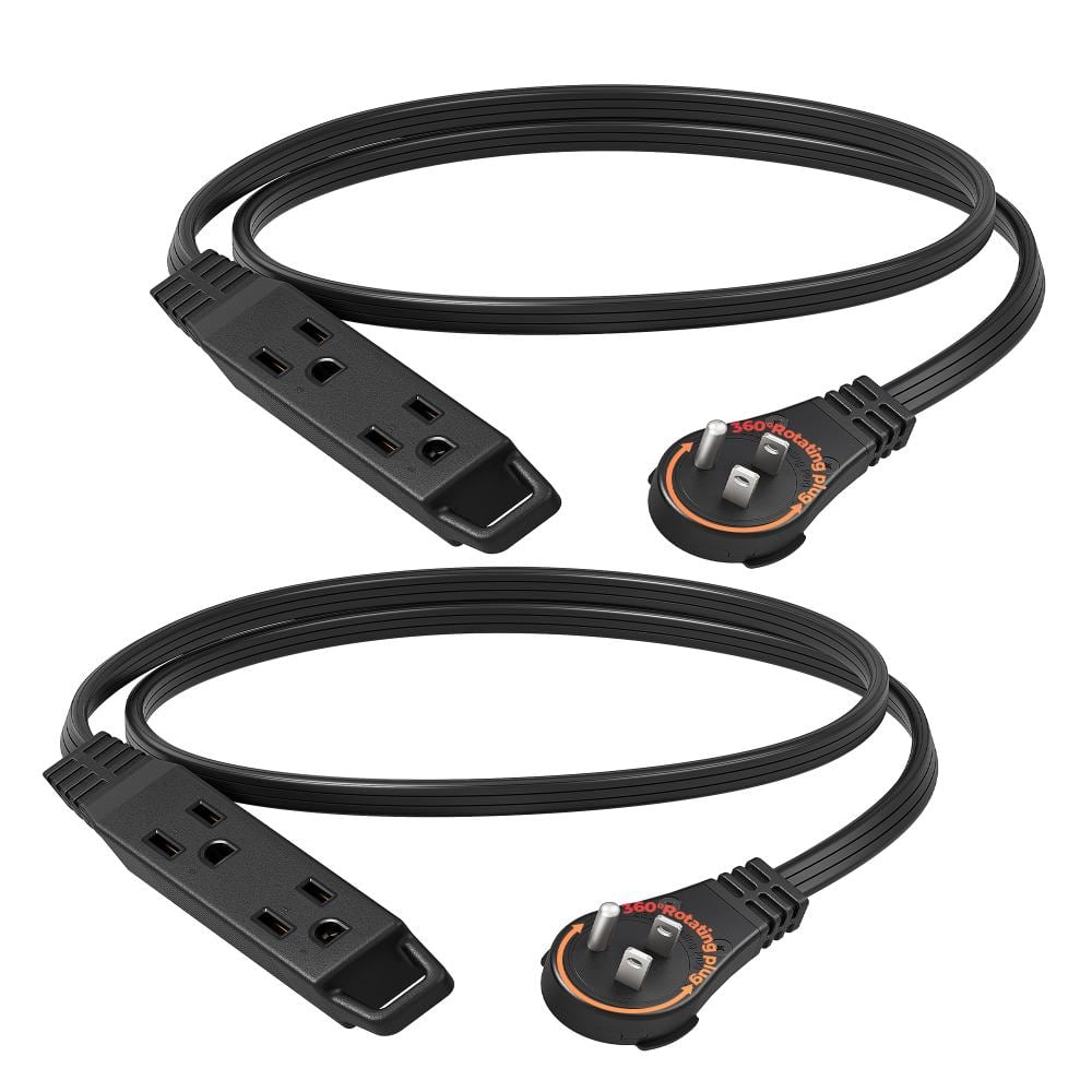3FT 360° Rotating Flat Plug Extension Cord / Wire, 16AWG Multi 3 Outlet, 3 Prong Grounded Wire for Indoor, 2pack, Black price history on PriceWatchPro