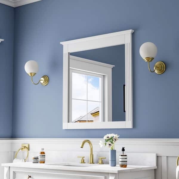 32 in. W x 33 in. H Rectangular Wood Framed Wall Bathroom Vanity Mirror in White