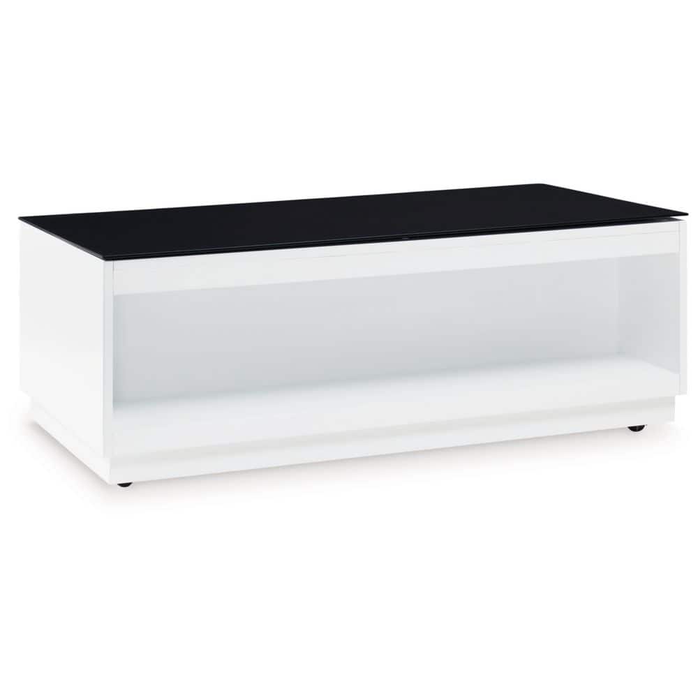 Black and White Rectangular Glass-Top Coffee Table with Storage