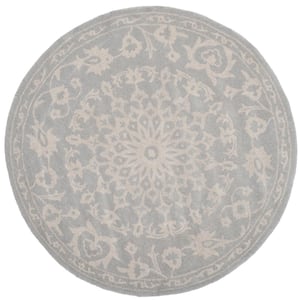 Bella Gray/Silver 5 ft. x 5 ft. Round Border Area Rug
