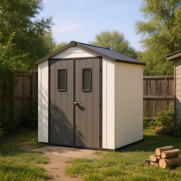 6 ft. W x 4 ft. D Resin Storage Shed with Lockable Doors, Frosted Windows, Sloped Roof, and Floor Included (24 sq. ft.)