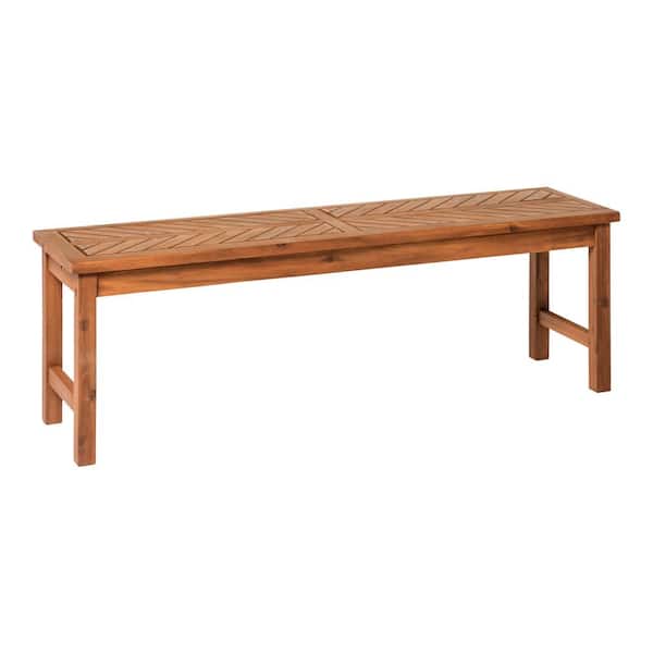 Brown Acacia Wood Modern Patio Dining Bench