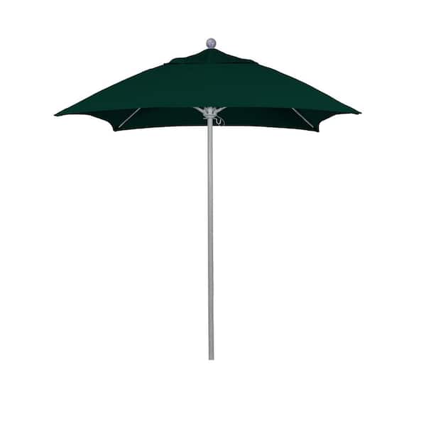 California Umbrella 6 ft. Grey Woodgrain Aluminum Commercial Market Patio Umbrella Fiberglass Ribs and Push Lift in forest Green Sunbrella