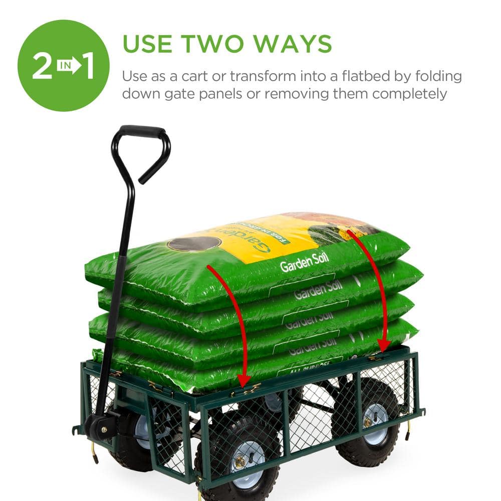 Green Heavy-Duty Steel Garden Utility Wagon with Removable Sides