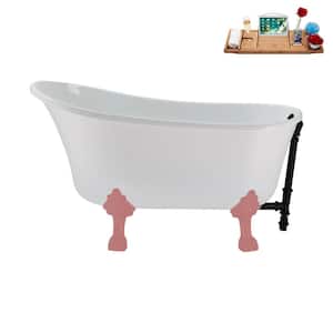 51 in. x 25.6 in. Acrylic Clawfoot Soaking Bathtub in Glossy White with Matte Pink Clawfeet and Matte Black Drain