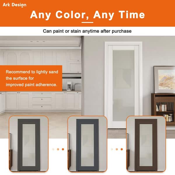 72 in. x 80 in. 1 Lite Frosted Glass Universal White Solid Core Wood Double Prehung French Door with Quick Assemble Jamb