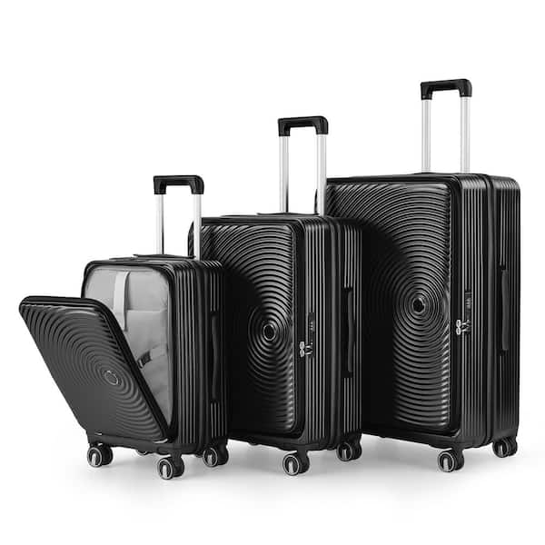 OLUMAT 3-Piece Black Front Laptop Compartment Luggage Set