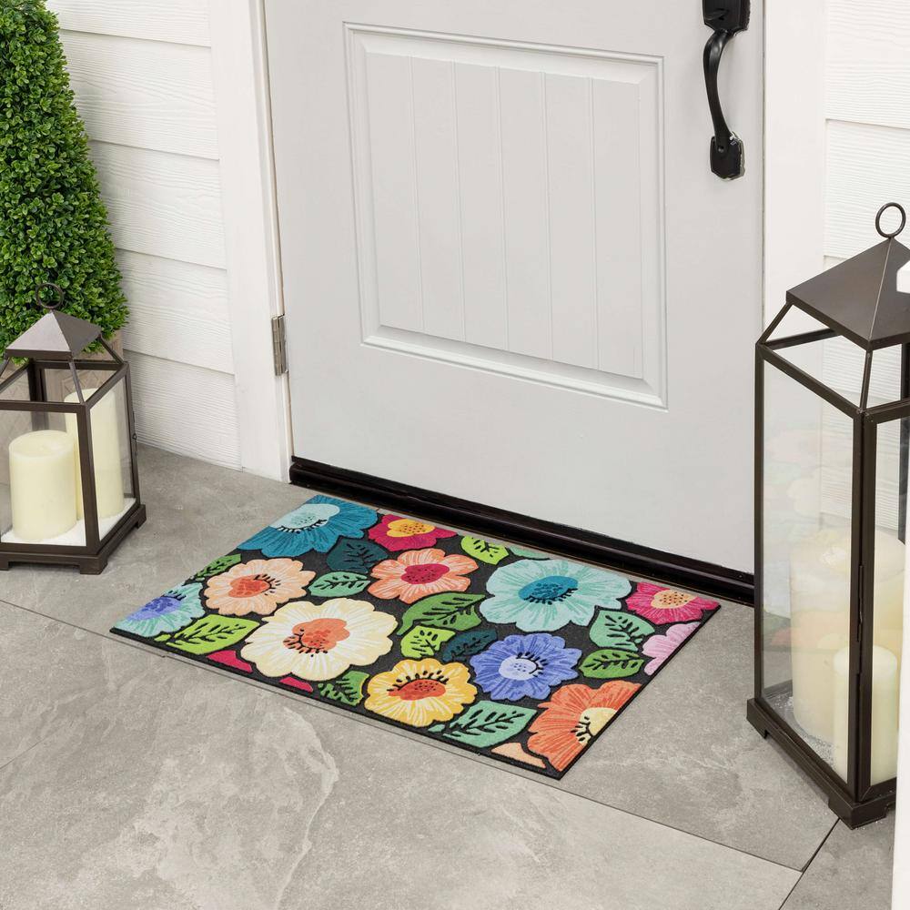 Blooms Around Multicolor Floral Outdoor Rubber Door Mat