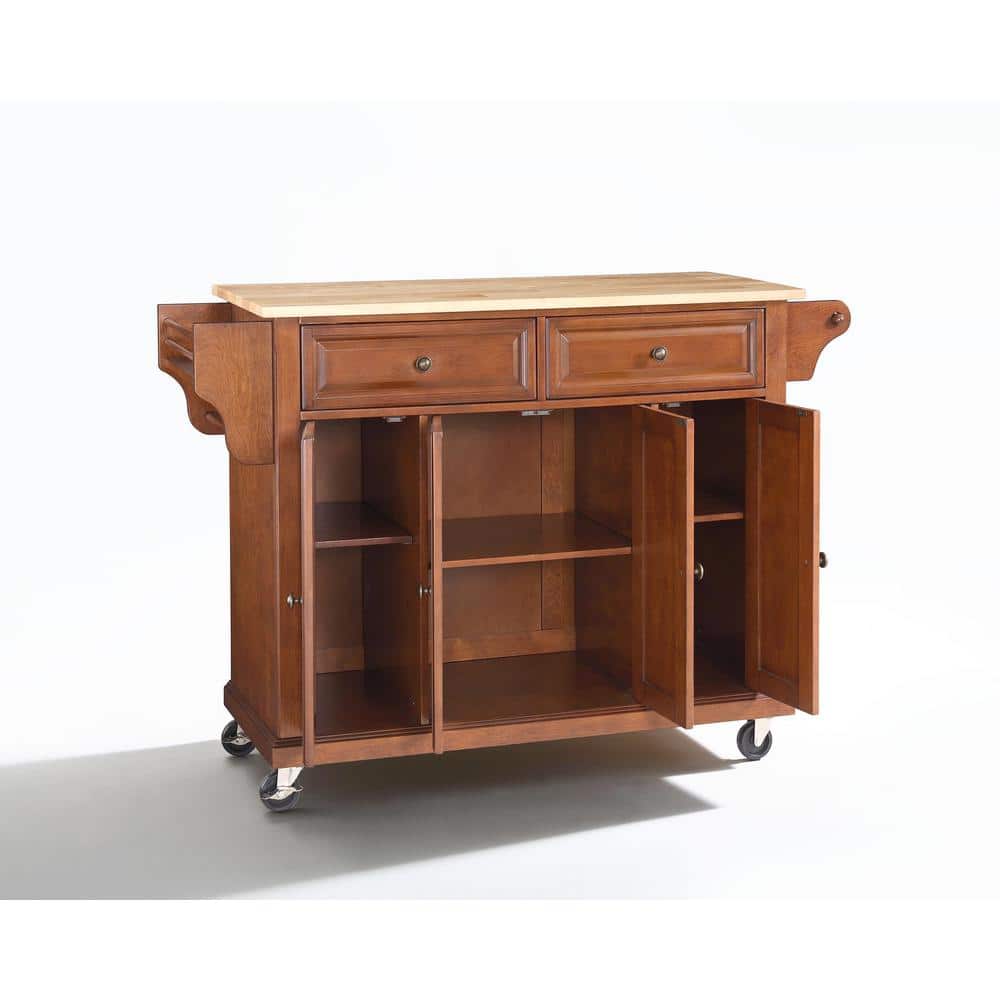 Cherry Granite Top Kitchen Cart with Spice Rack and Storage