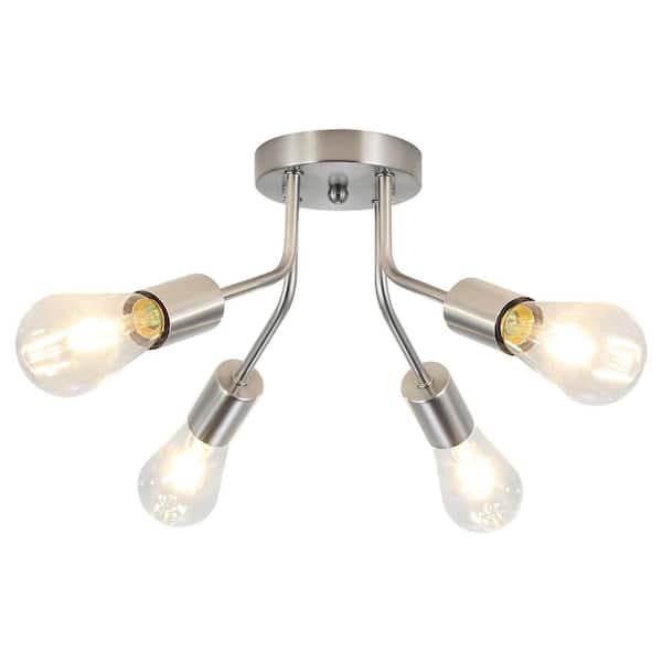 14.76 in. 4-light Nickel Modern Linear Semi- Flush Mount for Foyer with No Bulbs Included