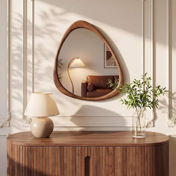 ウッドフレーム壁掛け鏡 LuxHomez 19 in. W x 24 in. H Irregular Natural Wood-Frame Wall