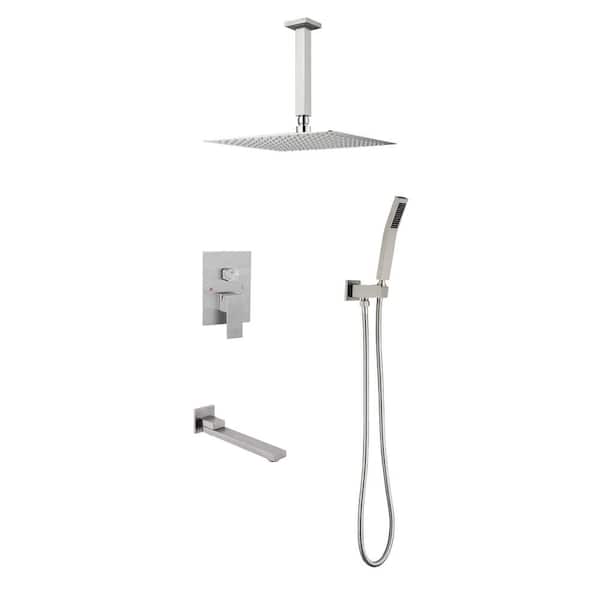 waterpar 2-Spray 16 in. Dual Shower Head and Handheld Shower Head 2.5 GPM in Brushed Nickel