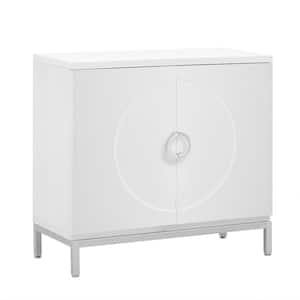 34 in. W x 15.5 in. D x 31.9 in. H White Linen Cabinet with Solid Wood Veneer and Metal Leg Frame