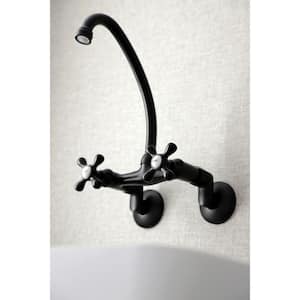 High Spout Adjustable Center 2-Handle Wall-Mount Standard Kitchen Faucet in Matte Black