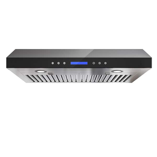 30 in. 900 CFM Ducted Under Cabinet Range Hood with 3-Venting Options, Remote, Touch Control LCD in Black Glass