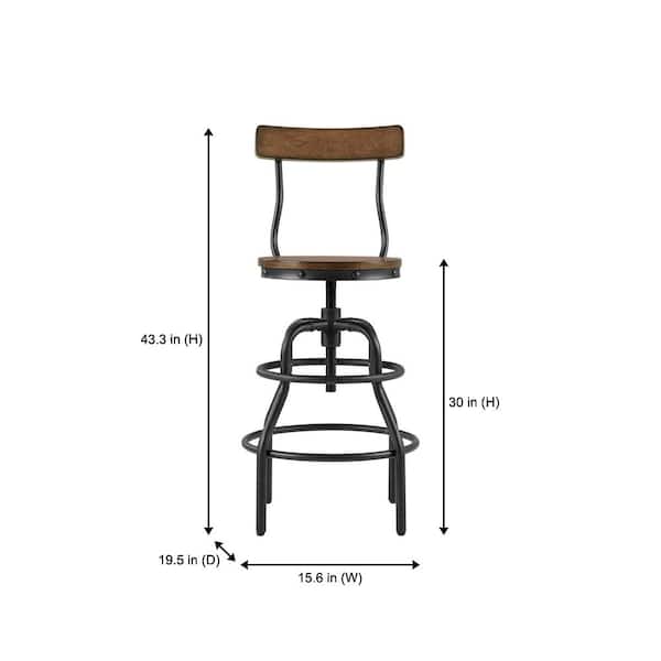 Hamrick Industrial Wood and Iron Adjustable Height Backed Bar Stool