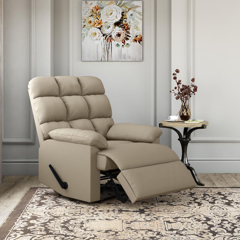 Modern Khaki Microsuede Upholstered Manual Handle Recliner with Ultra-Padded Arms