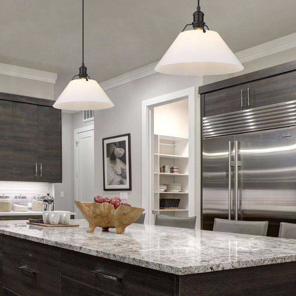 Orwell 14" Matte Black and Opal Glass Vintage Pendant Light