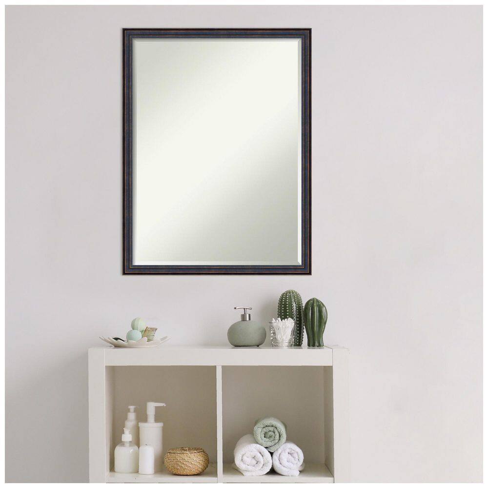 Dark Bronze Petite Bevel Wood Bathroom Vanity Mirror
